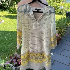 Hale Bob Yellow and Brown Sheer Tunic Sz Small